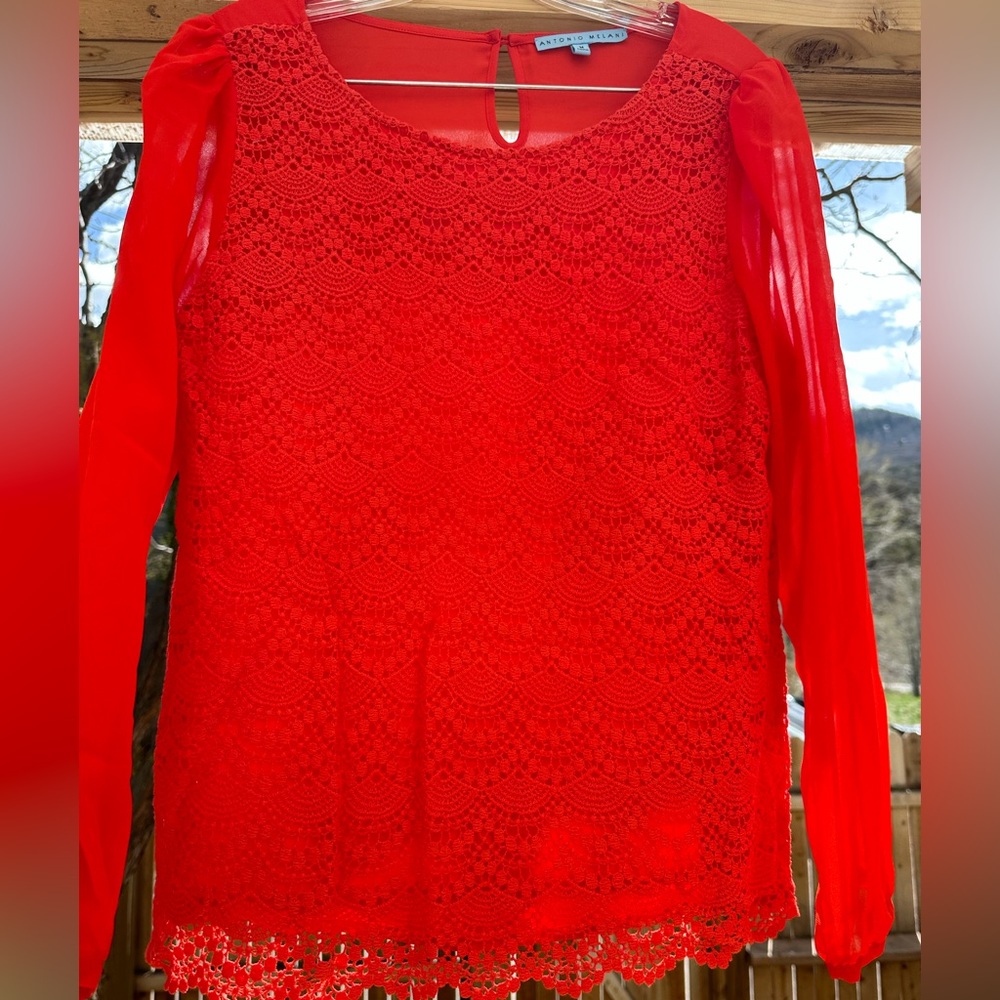 Antonio Melani NWOT Lace Red Top Holiday Party Blouse Top Medium